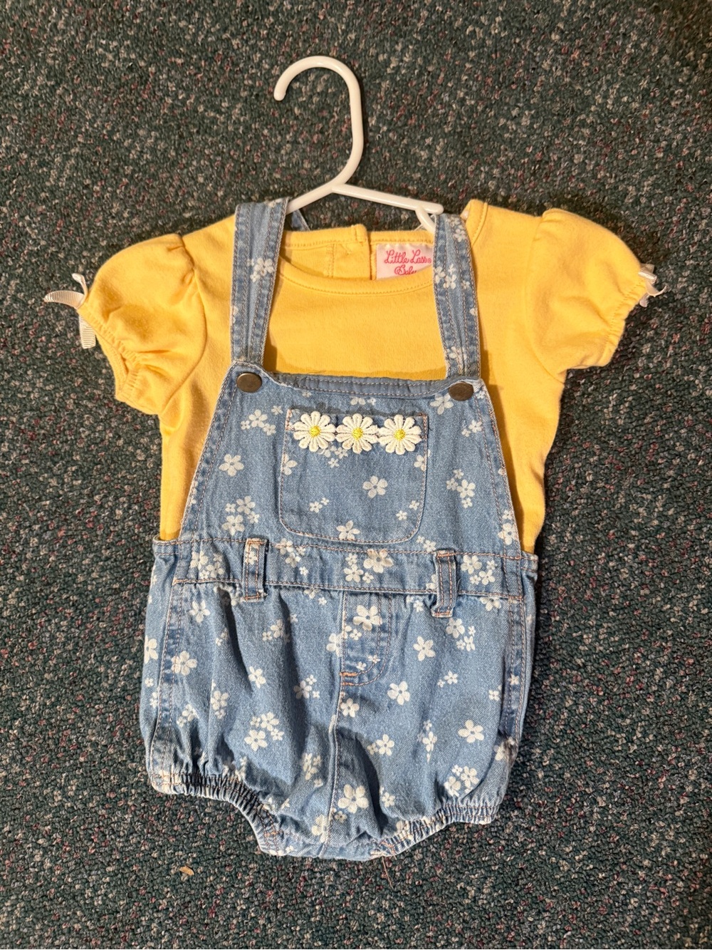 Little Lass Girls Yellow Tee with Denim Daisy Overalls 18 months